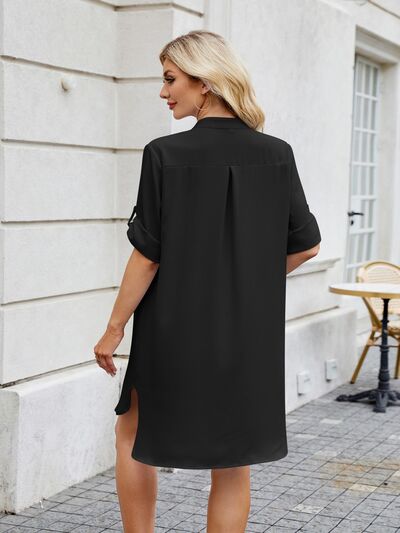 Minimalist Notch-Neck Mini Shirt Dress - MARIGOLD