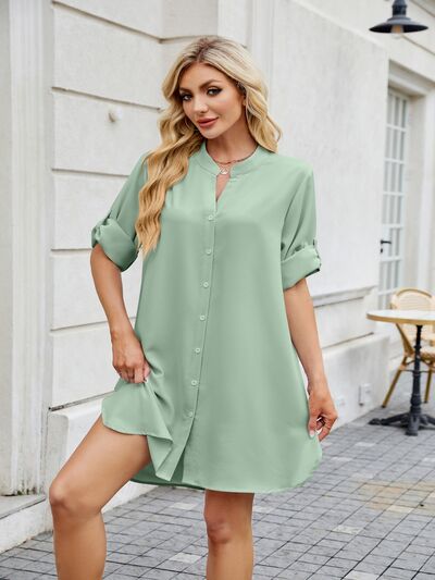 Minimalist Notch-Neck Mini Shirt Dress - MARIGOLD
