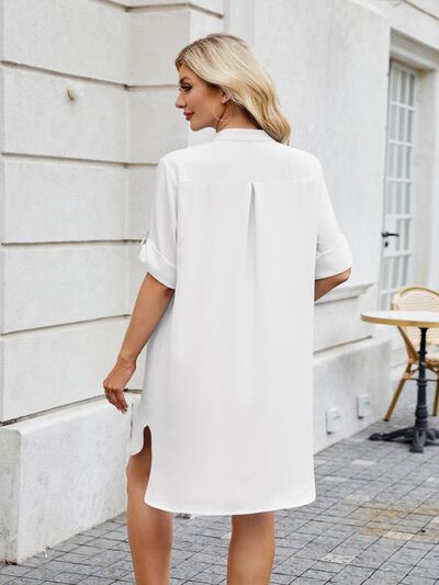 Minimalist Notch-Neck Mini Shirt Dress - MARIGOLD
