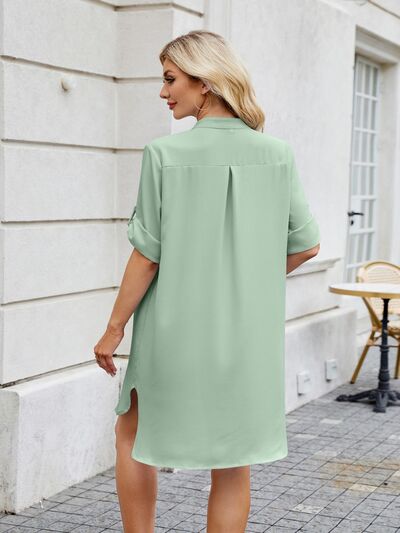Minimalist Notch-Neck Mini Shirt Dress - MARIGOLD