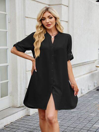 Minimalist Notch-Neck Mini Shirt Dress - MARIGOLD