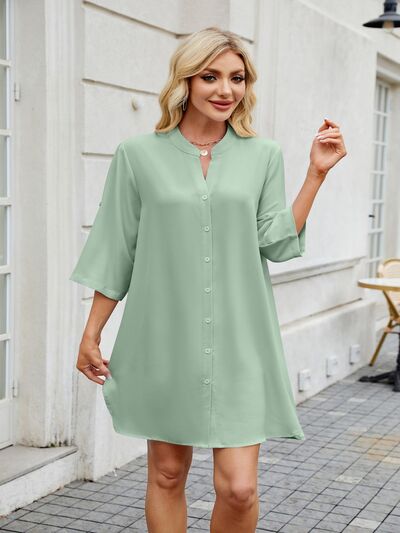 Minimalist Notch-Neck Mini Shirt Dress - MARIGOLD