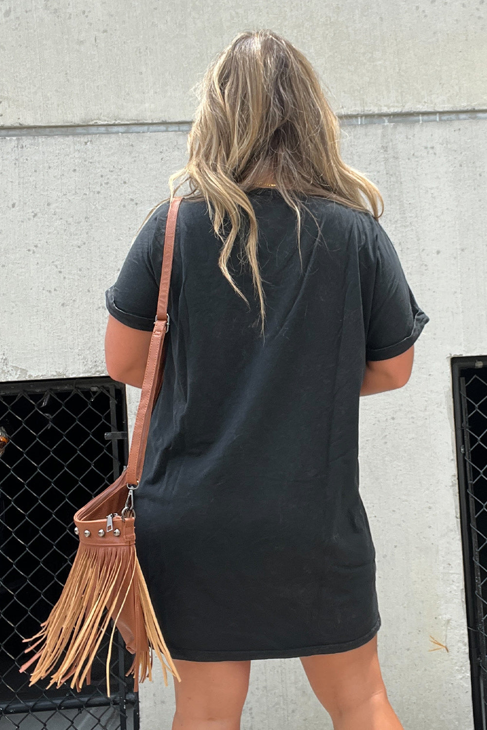 Graphic Guitar Print Short Sleeve Tee Dress - MARIGOLD