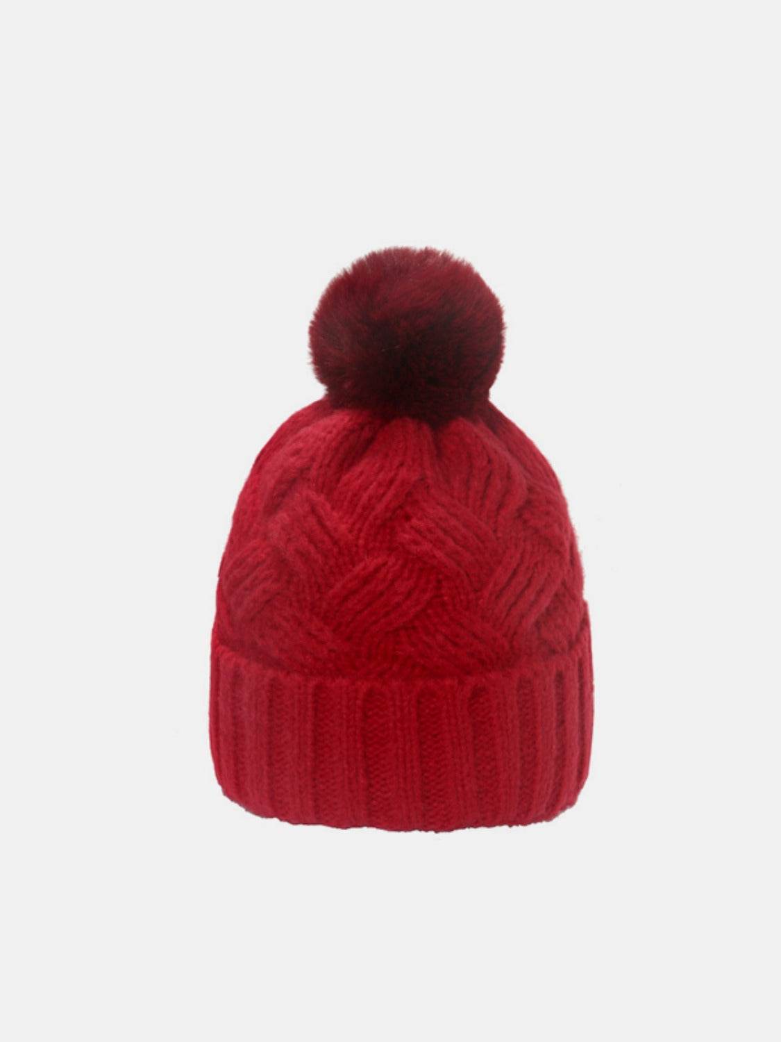 Cable-Knit Hat with Roll Rim and Pompom - MARIGOLD