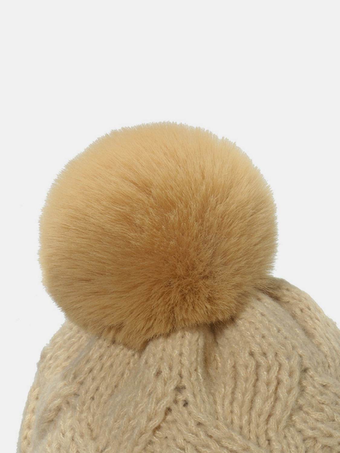 Cable-Knit Hat with Roll Rim and Pompom - MARIGOLD