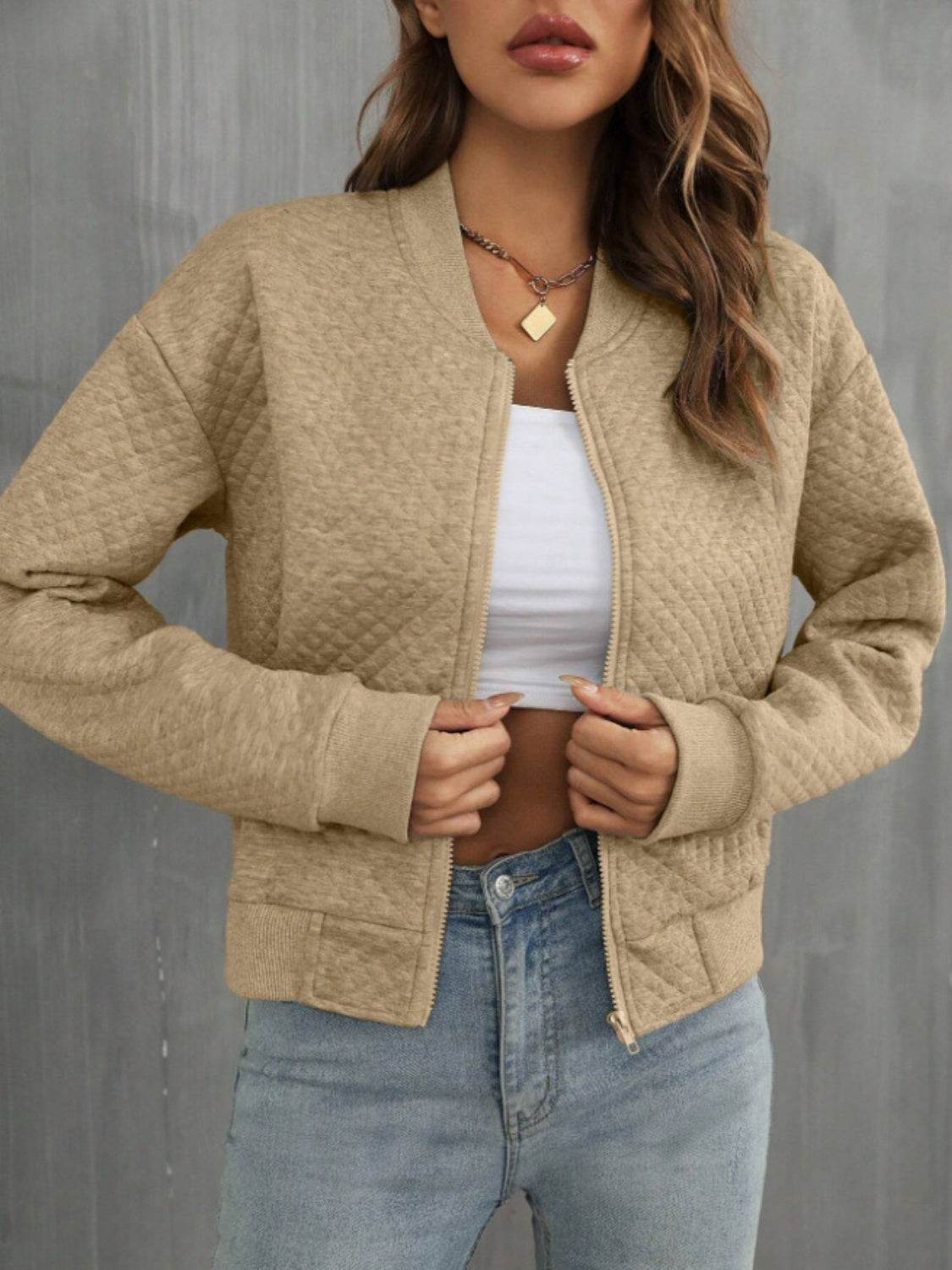 Zip Up Long Sleeve Jacket - MARIGOLD
