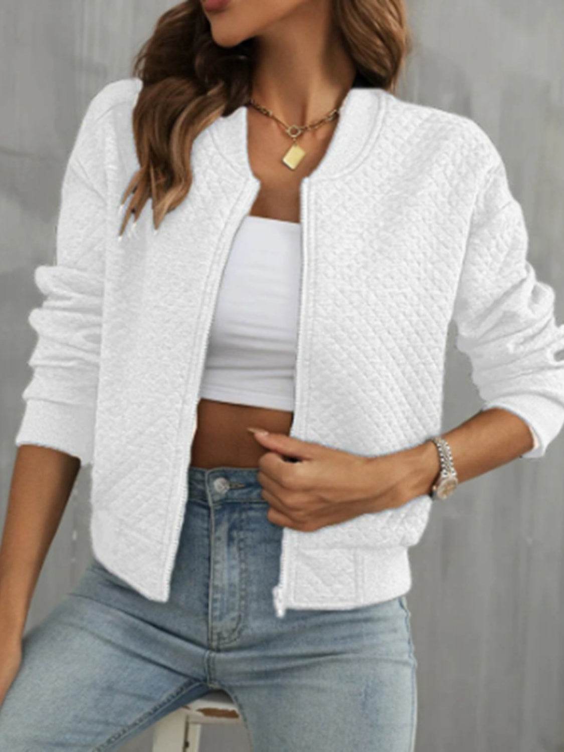 Zip Up Long Sleeve Jacket - MARIGOLD