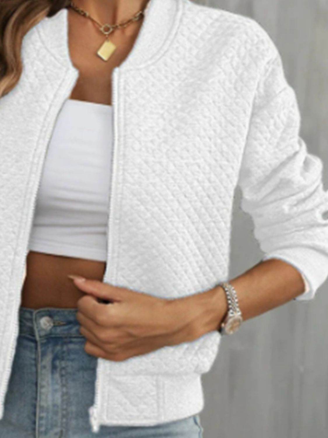 Zip Up Long Sleeve Jacket - MARIGOLD