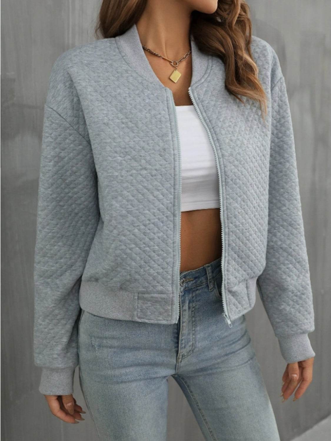 Zip Up Long Sleeve Jacket - MARIGOLD