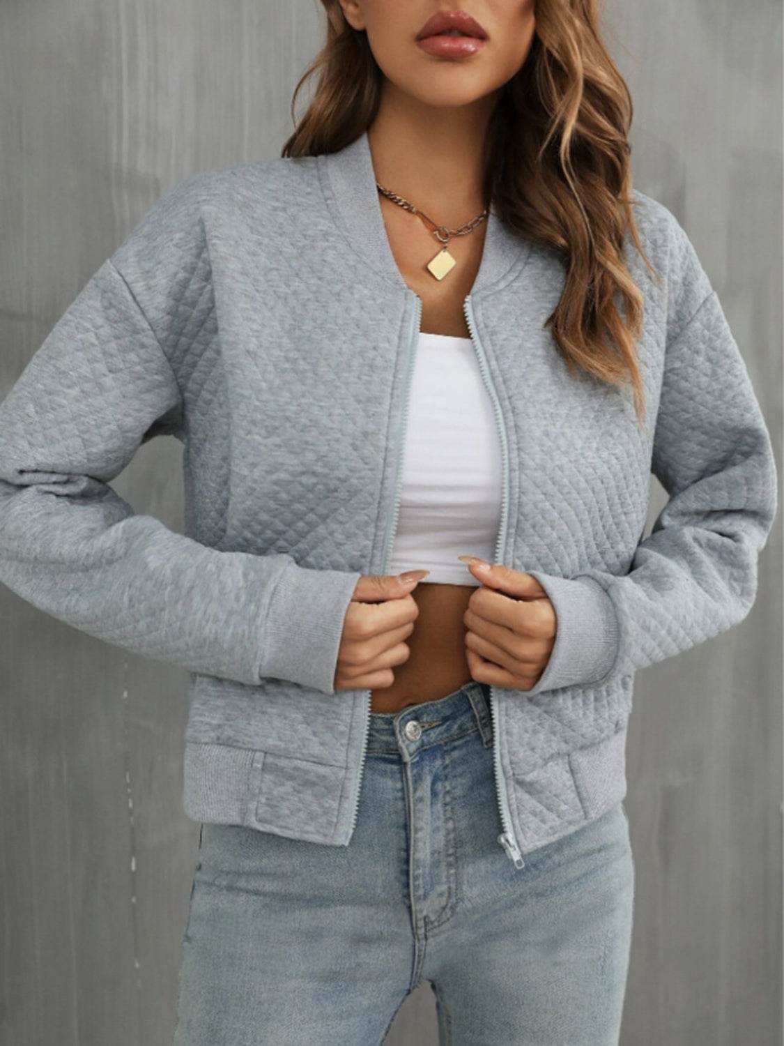 Zip Up Long Sleeve Jacket - MARIGOLD