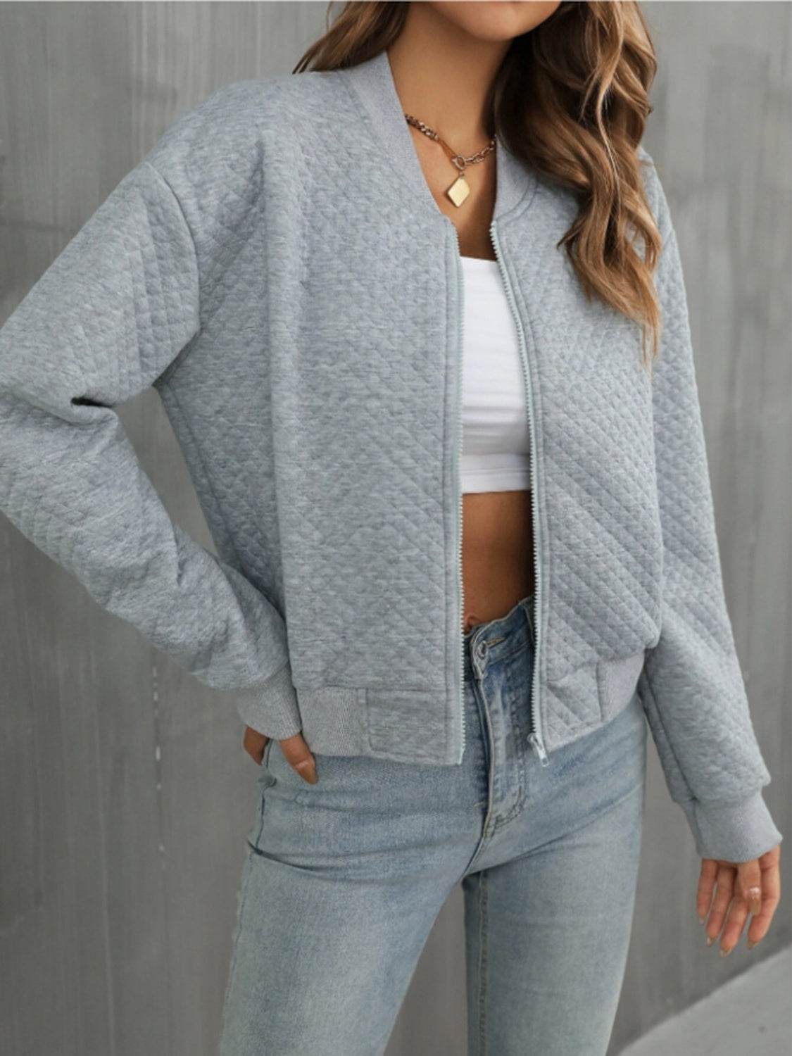 Zip Up Long Sleeve Jacket - MARIGOLD