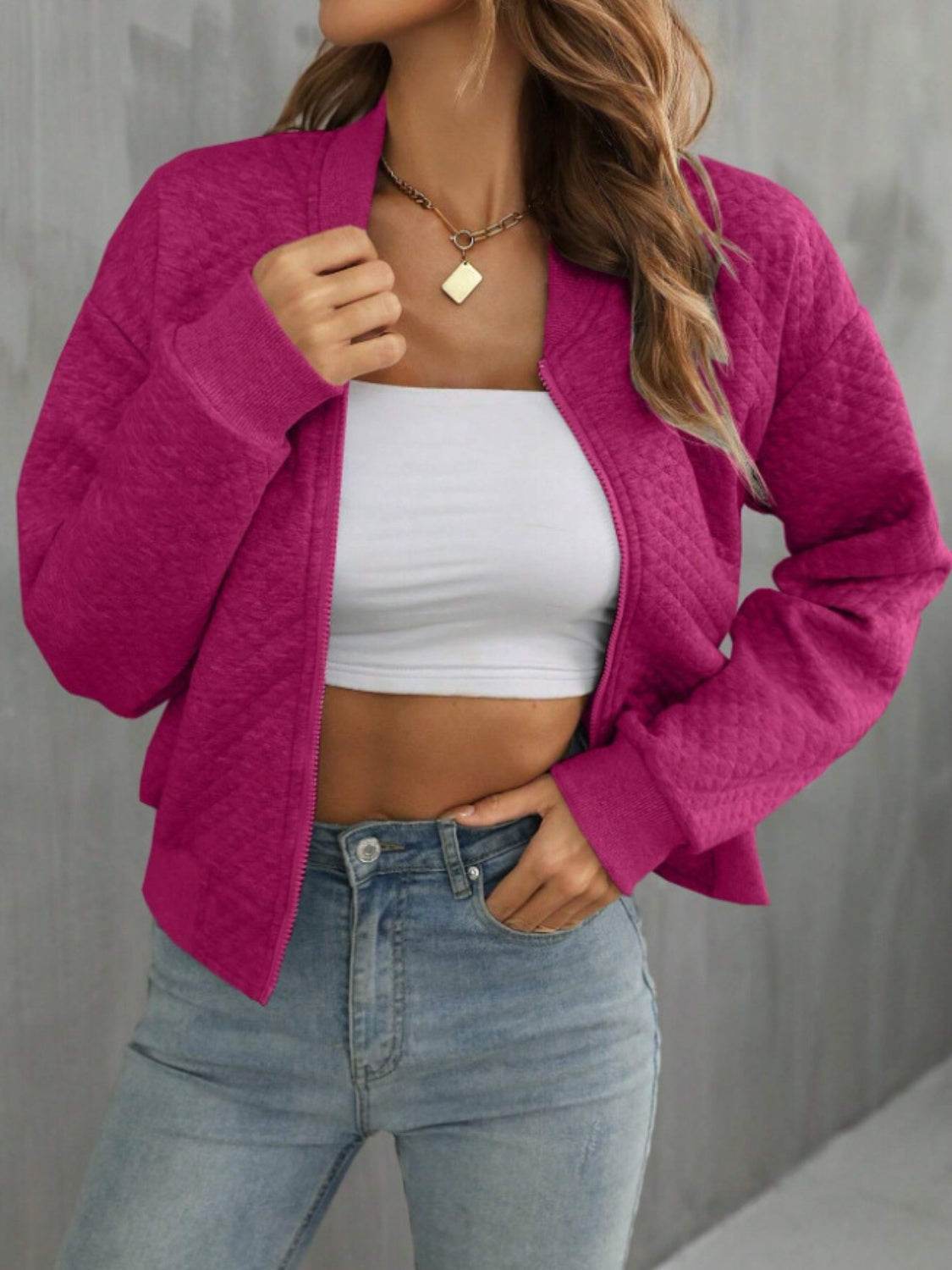 Zip Up Long Sleeve Jacket - MARIGOLD