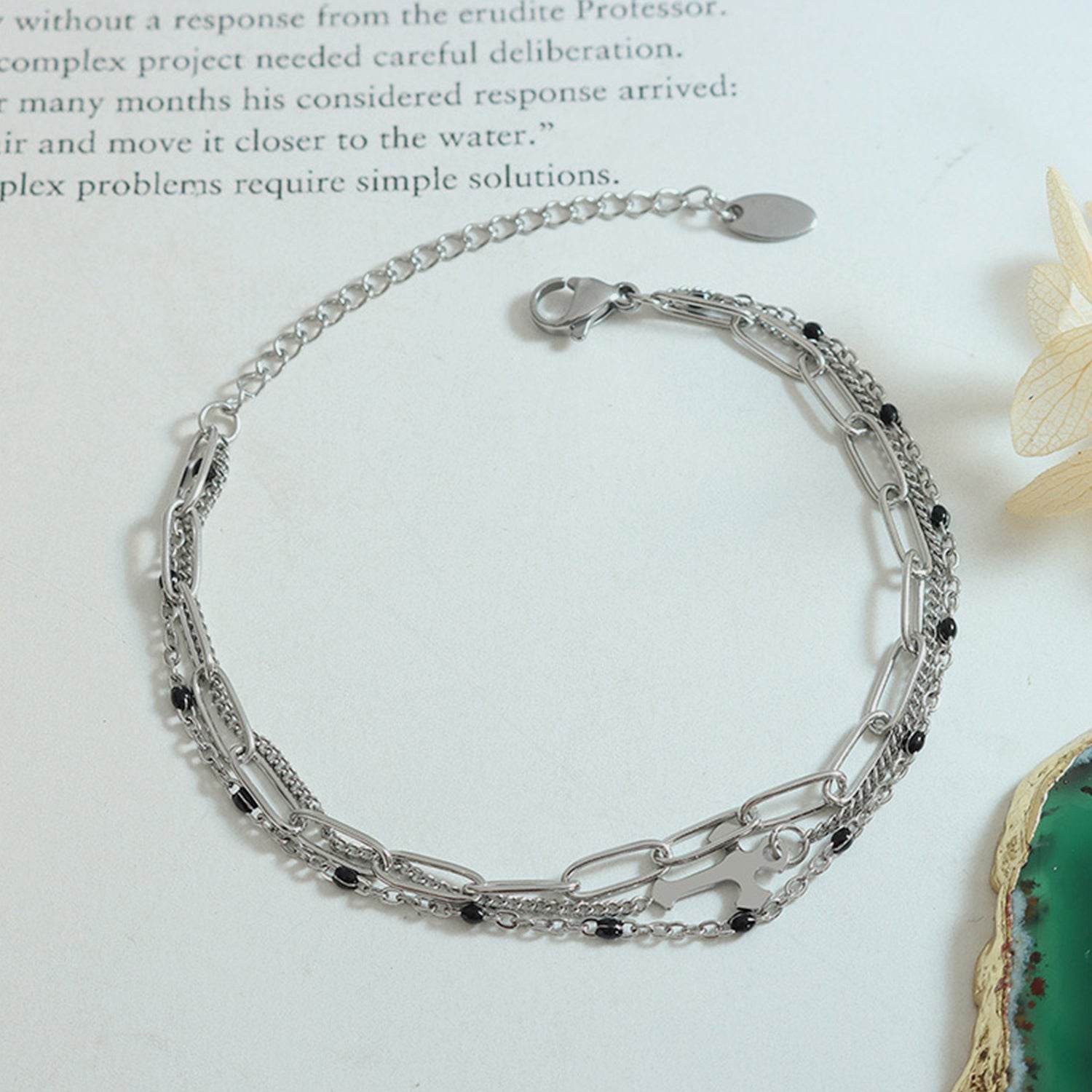 Delicate Three-Layered Cross Titanium Steel Bracelet - MARIGOLD