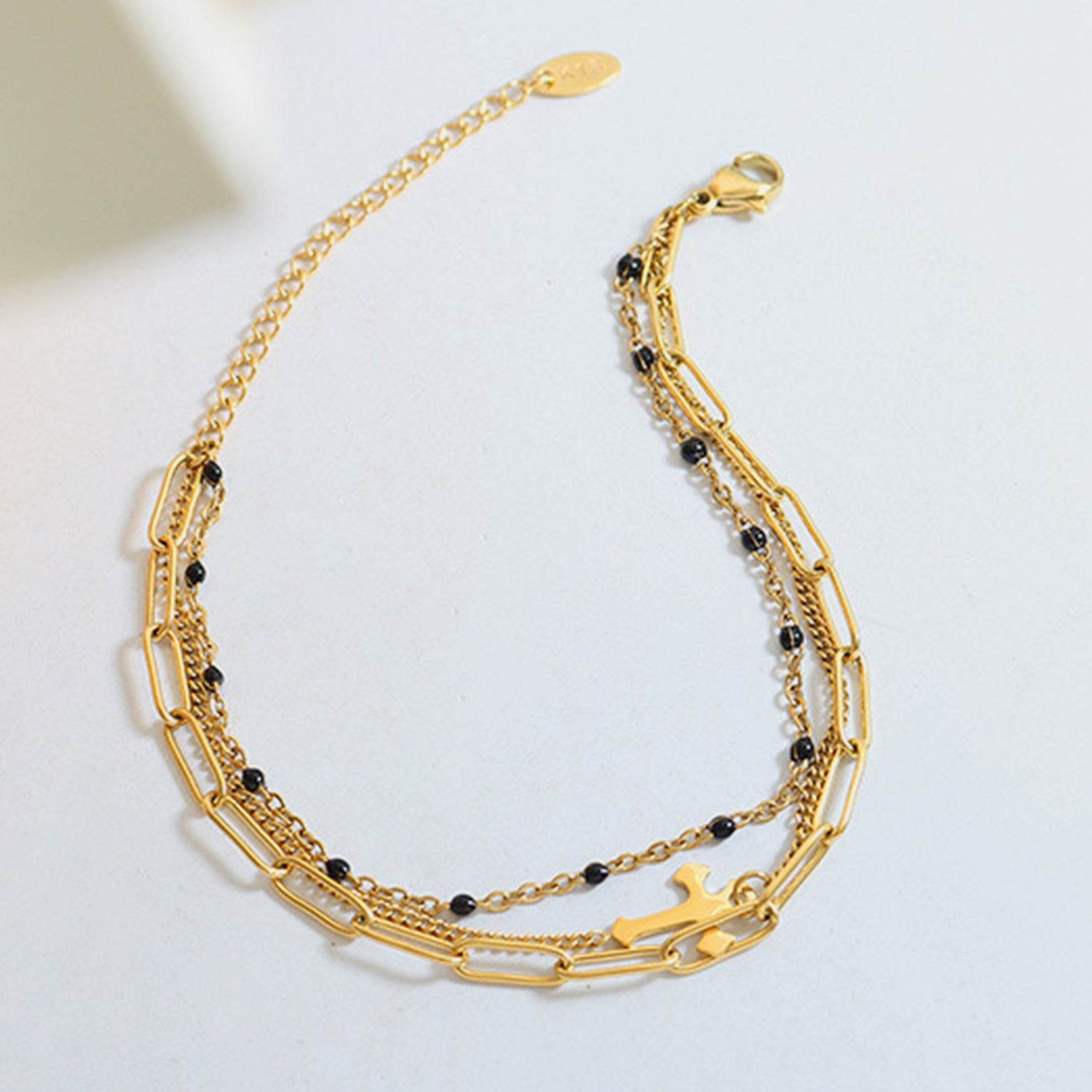 Delicate Three-Layered Cross Titanium Steel Bracelet - MARIGOLD