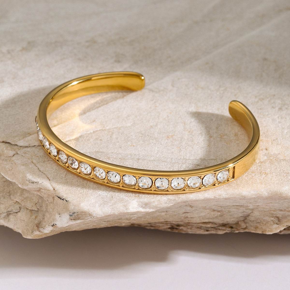 Elegant Zircon Inlaid Stainless Steel Bracelet - MARIGOLD