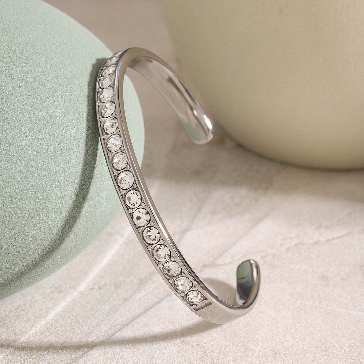 Elegant Zircon Inlaid Stainless Steel Bracelet - MARIGOLD