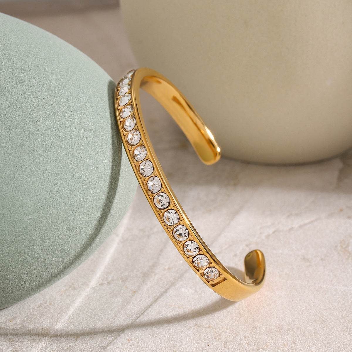 Elegant Zircon Inlaid Stainless Steel Bracelet - MARIGOLD