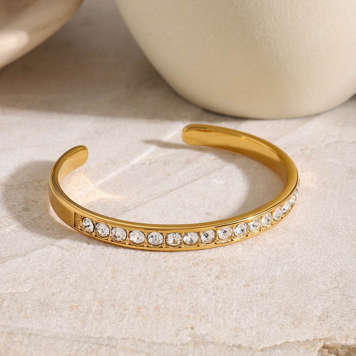 Elegant Zircon Inlaid Stainless Steel Bracelet - MARIGOLD
