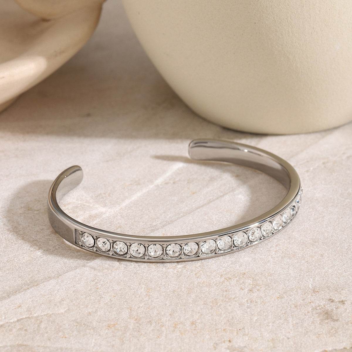 Elegant Zircon Inlaid Stainless Steel Bracelet - MARIGOLD