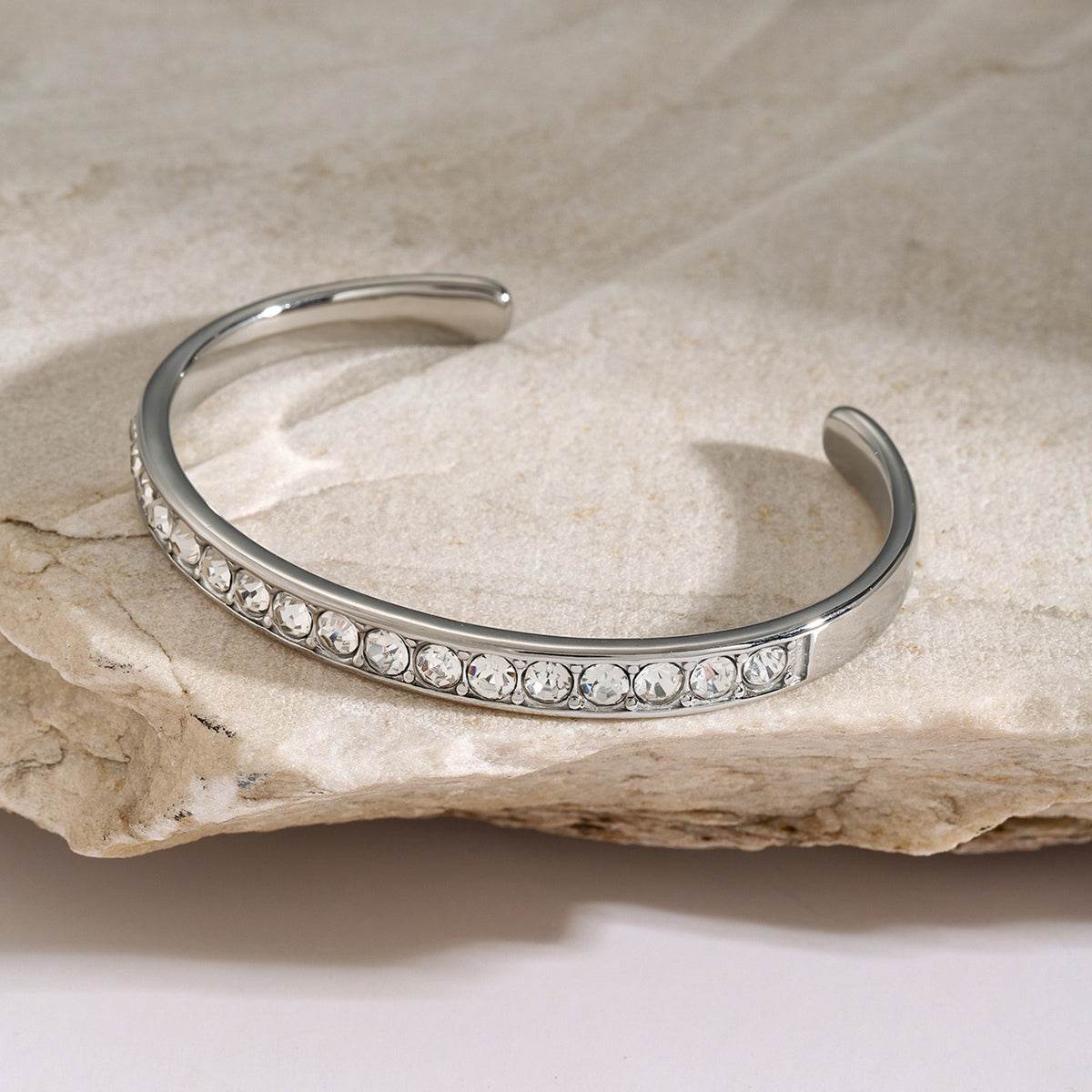 Elegant Zircon Inlaid Stainless Steel Bracelet - MARIGOLD