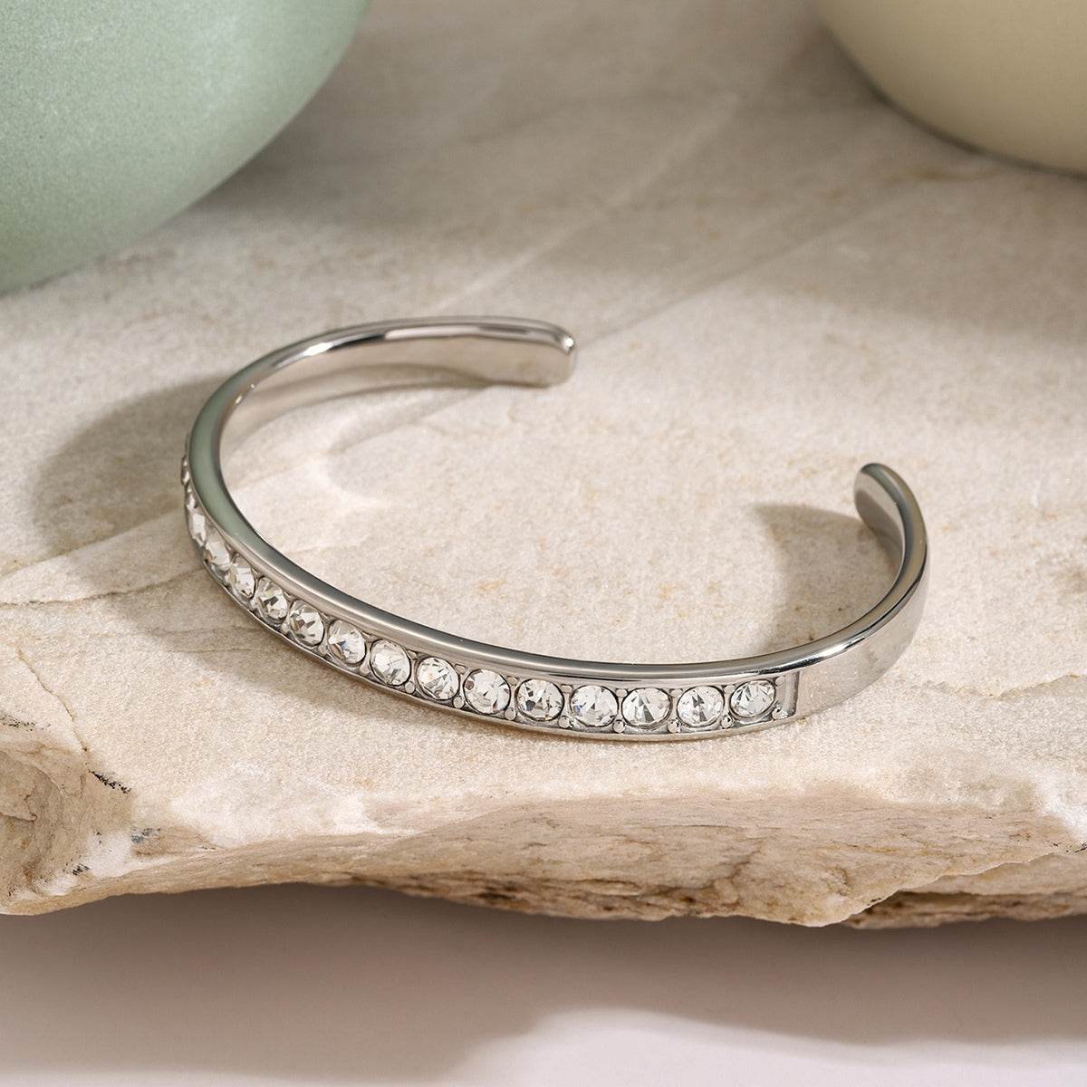 Elegant Zircon Inlaid Stainless Steel Bracelet - MARIGOLD