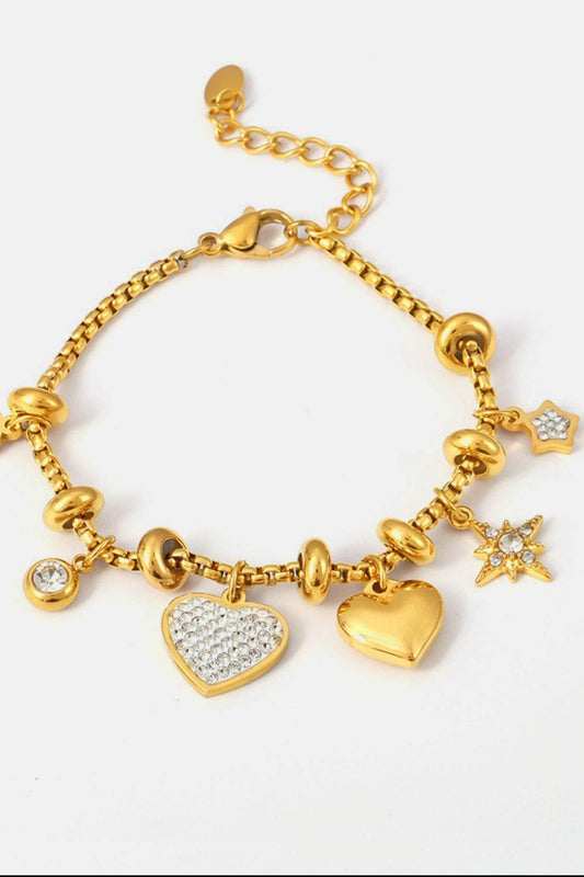 Elegant Zirconia Heart Charm Titanium Steel Bracelet - MARIGOLD