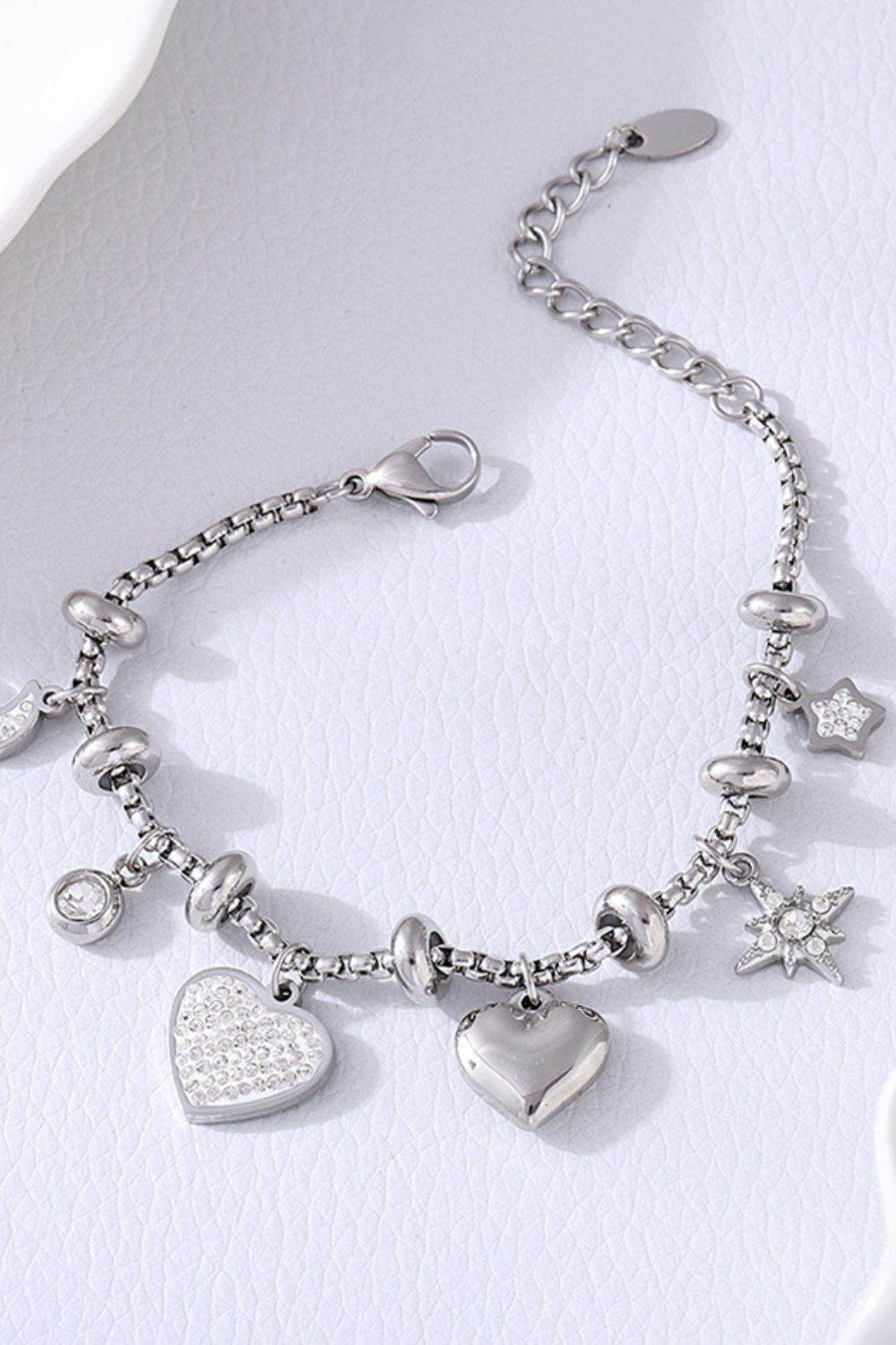 Elegant Zirconia Heart Charm Titanium Steel Bracelet - MARIGOLD