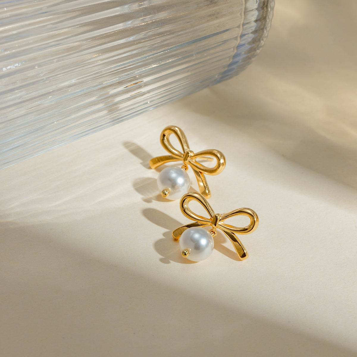 Elegant Bow Faux Pearl Stainless Steel Earrings - MARIGOLD