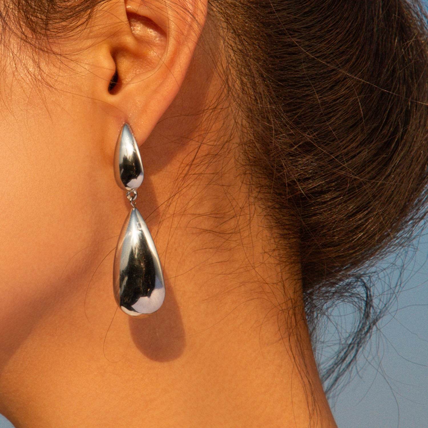 Elegant Double Tear Drop Stainless Steel Dangle Earrings - MARIGOLD