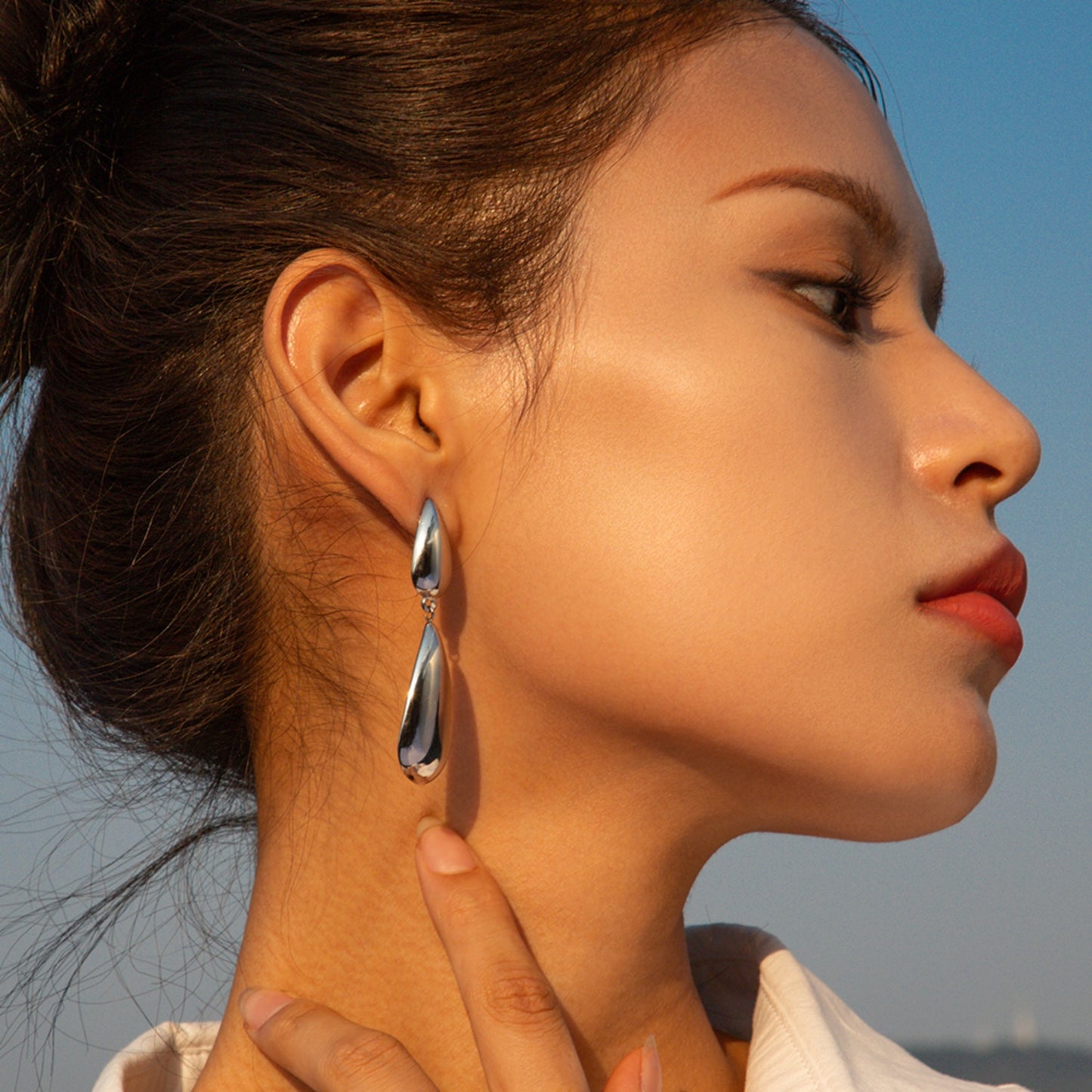 Elegant Double Tear Drop Stainless Steel Dangle Earrings - MARIGOLD