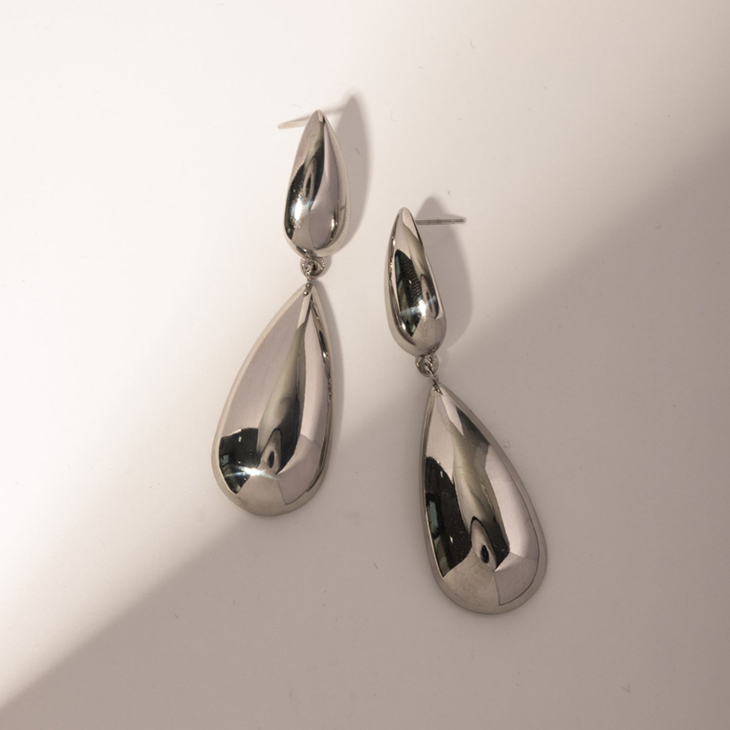 Elegant Double Tear Drop Stainless Steel Dangle Earrings - MARIGOLD