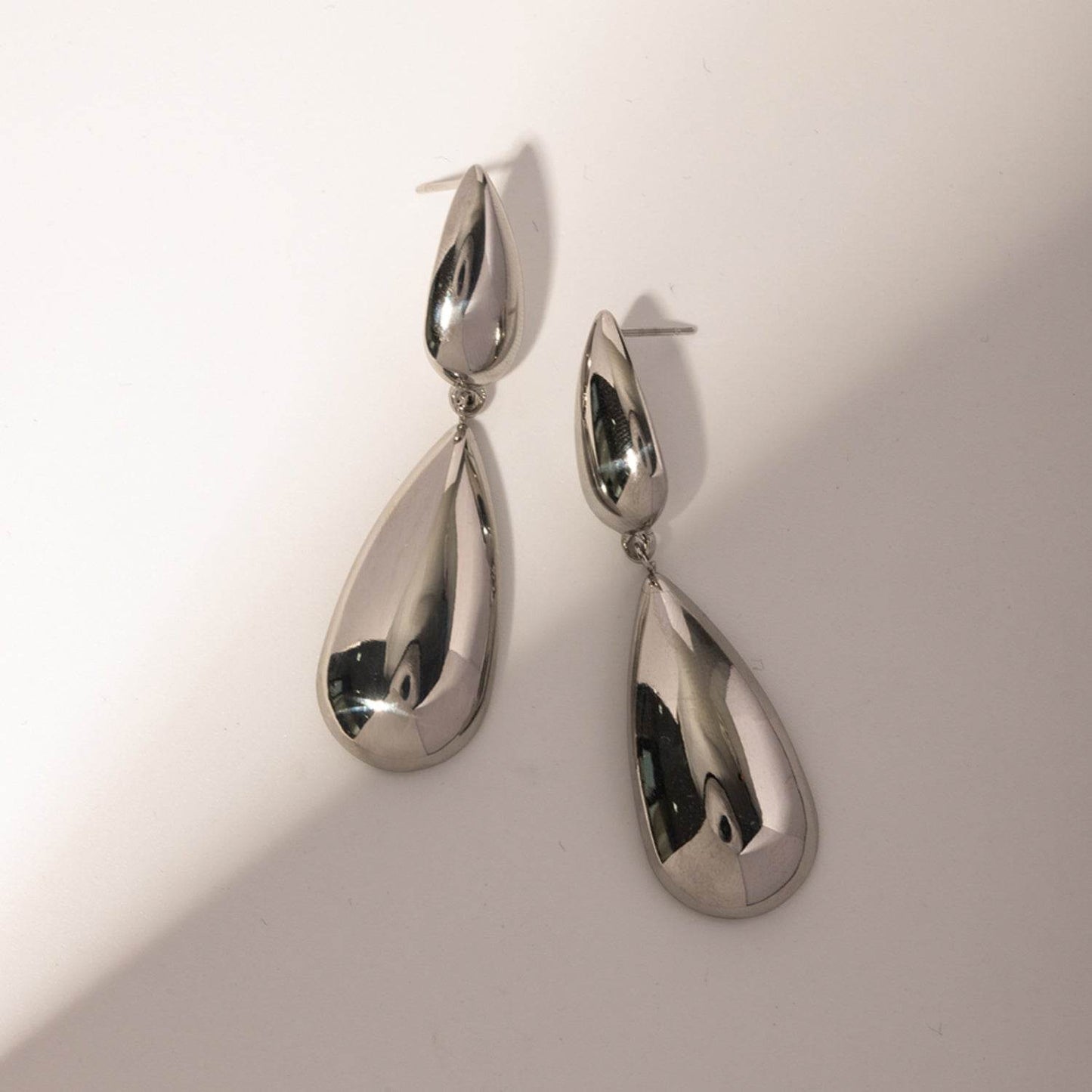 Elegant Double Tear Drop Stainless Steel Dangle Earrings - MARIGOLD