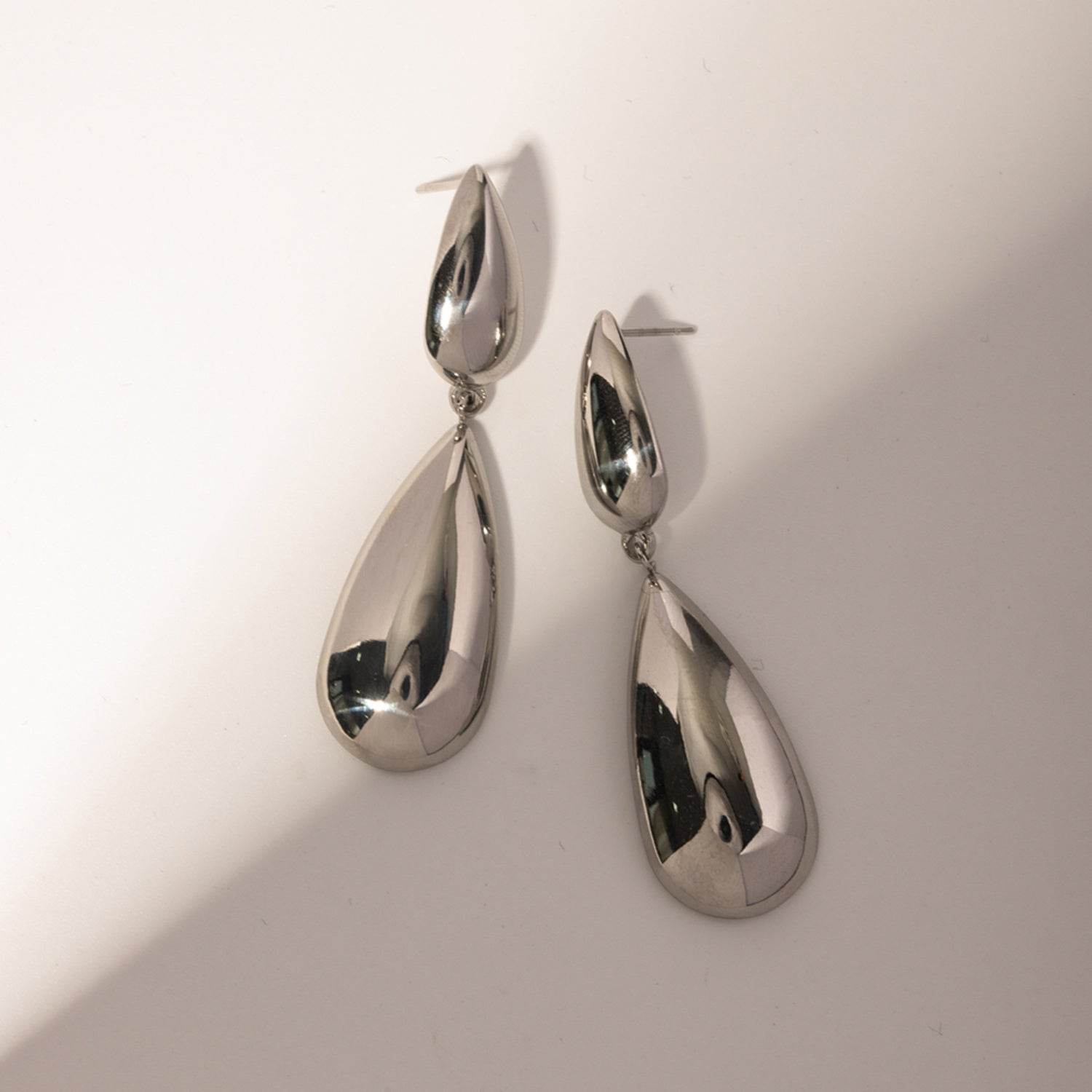 Elegant Double Tear Drop Stainless Steel Dangle Earrings - MARIGOLD