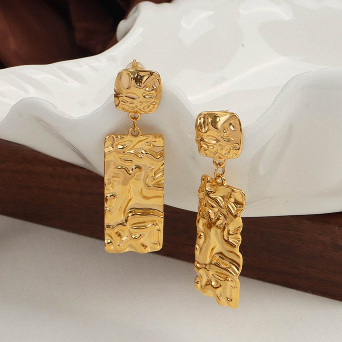 Sculpted Geometric Titanium Steel Dangle Earrings - MARIGOLD