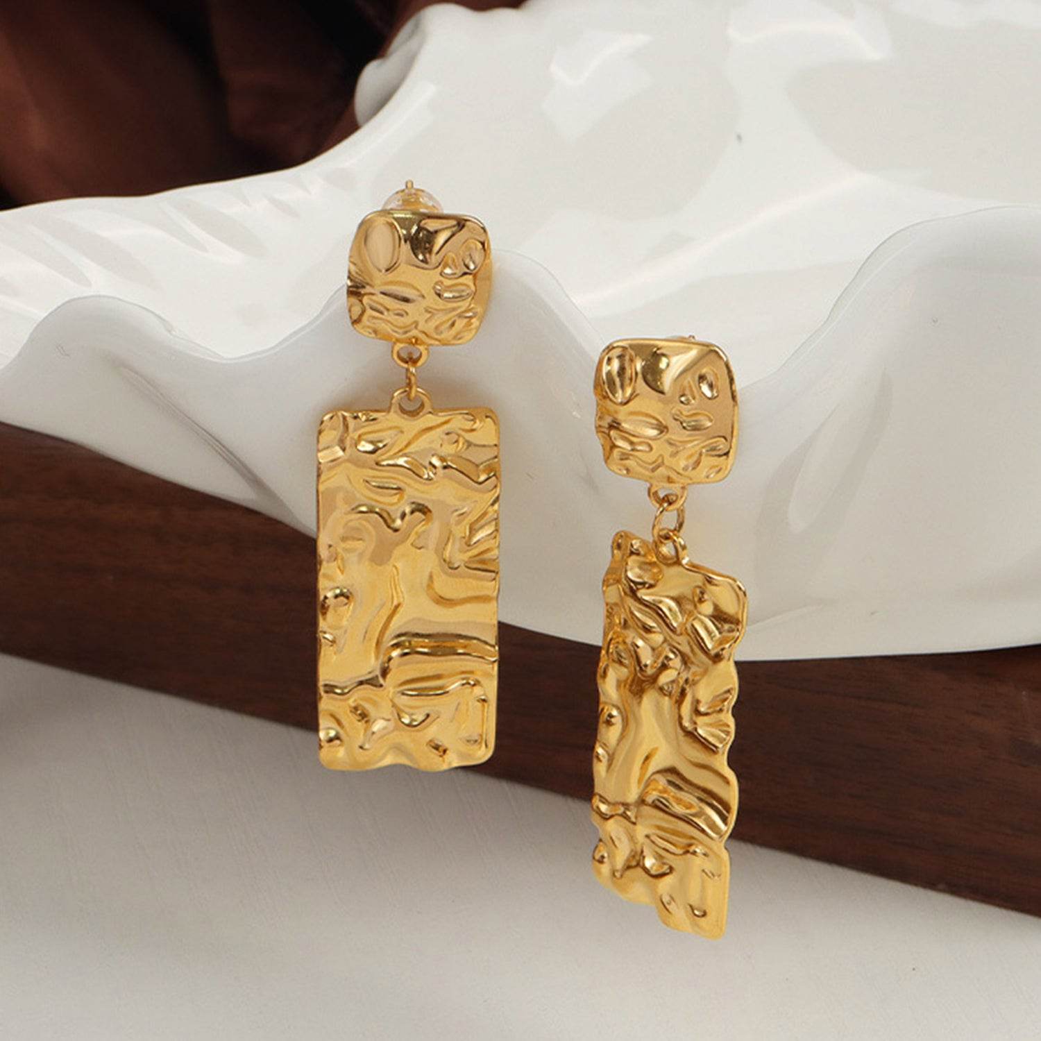 Sculpted Geometric Titanium Steel Dangle Earrings - MARIGOLD
