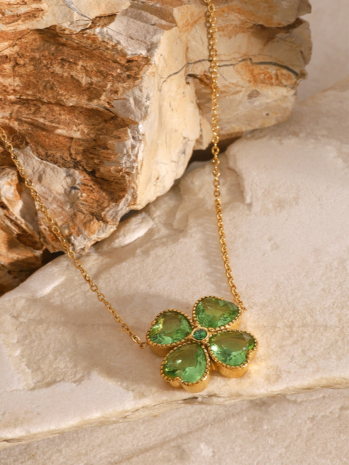Elegant Zirconia Lucky Clover Stainless Steel Necklace - MARIGOLD