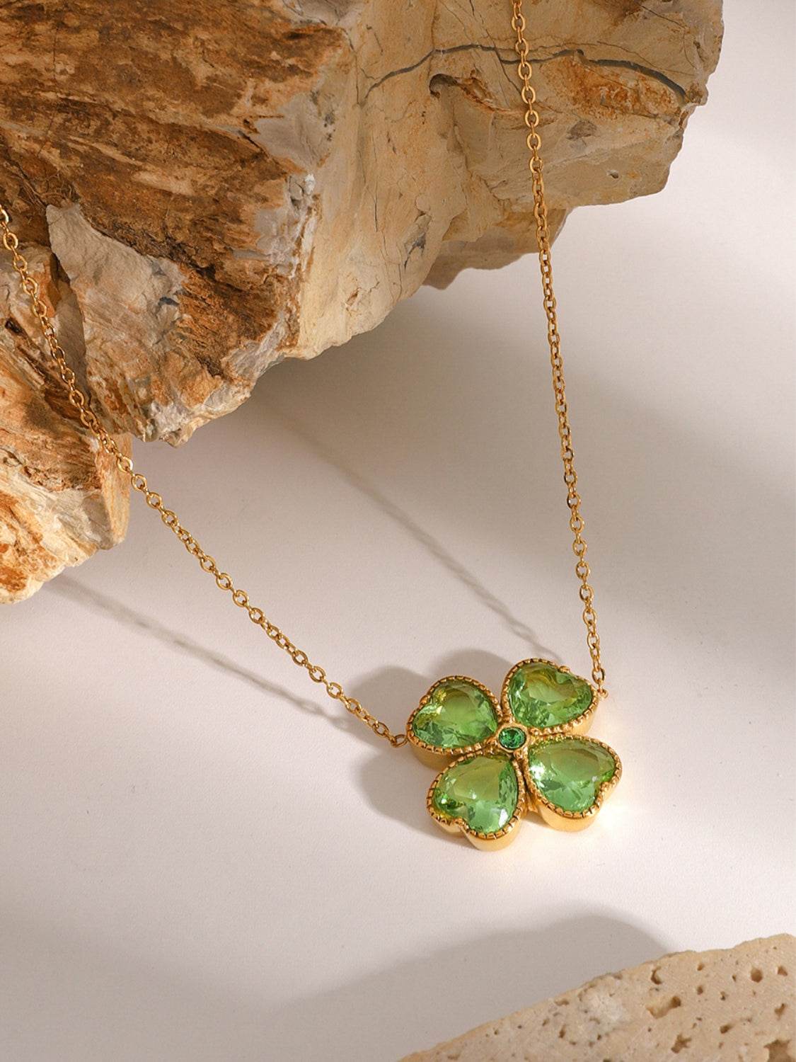 Elegant Zirconia Lucky Clover Stainless Steel Necklace - MARIGOLD