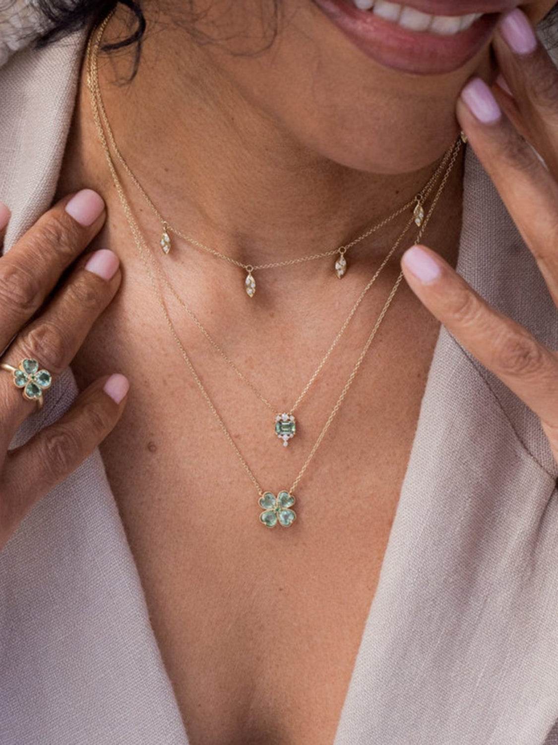 Elegant Zirconia Lucky Clover Stainless Steel Necklace - MARIGOLD