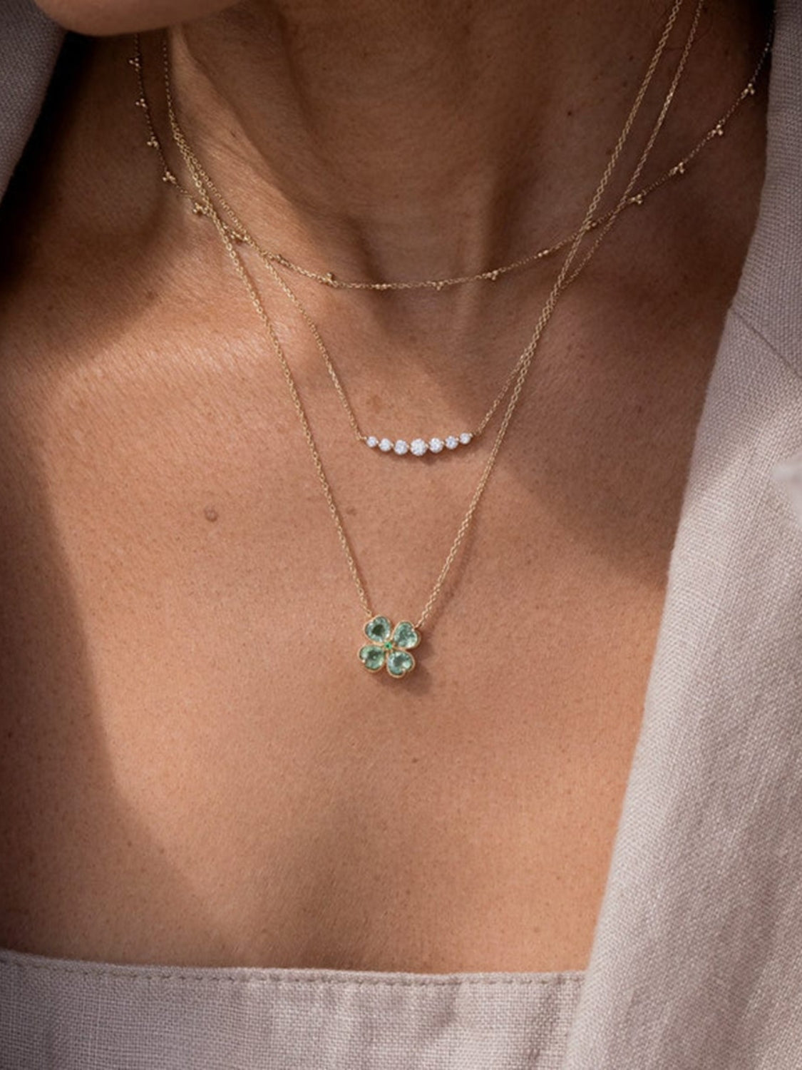 Elegant Zirconia Lucky Clover Stainless Steel Necklace - MARIGOLD