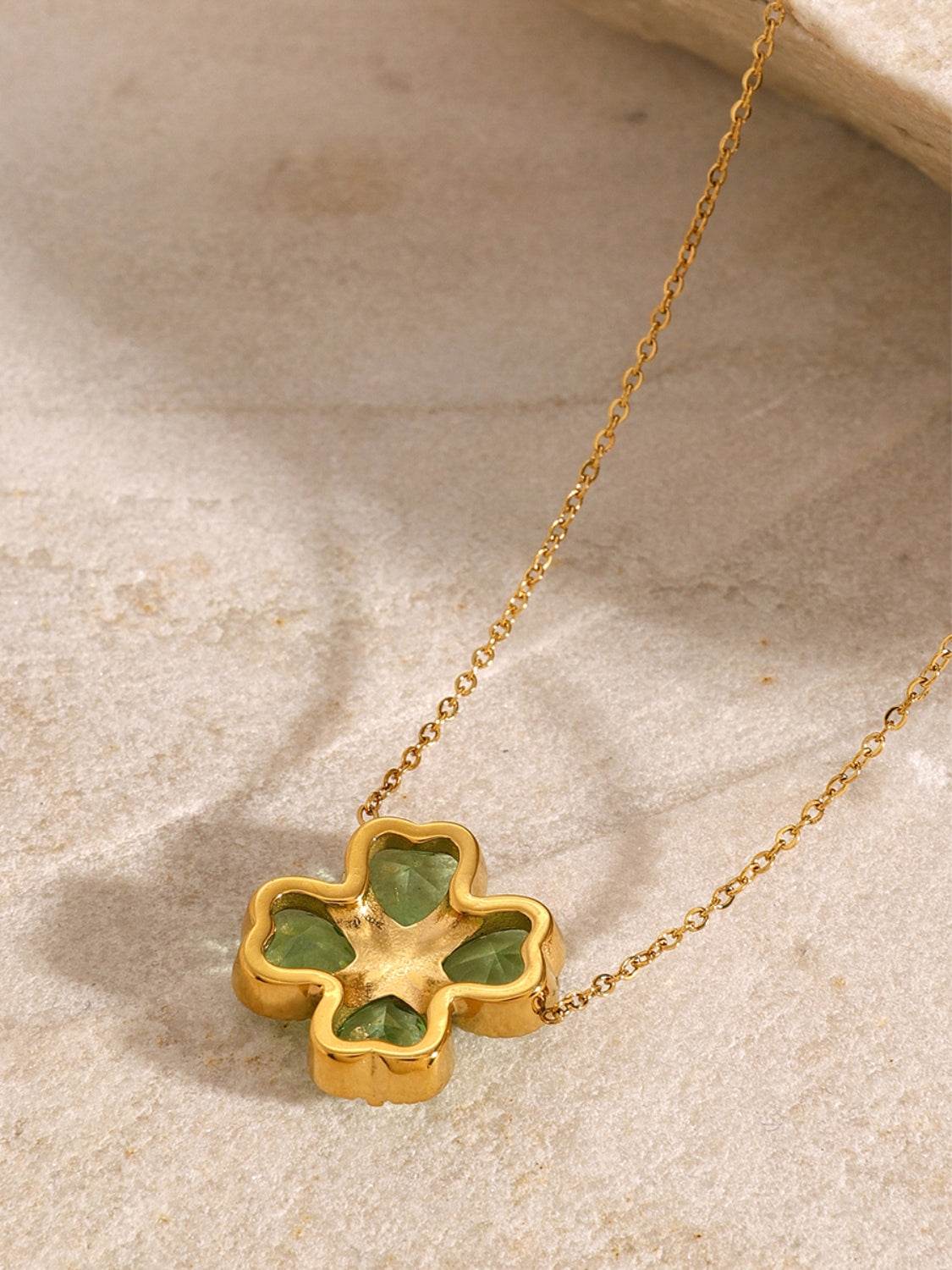 Elegant Zirconia Lucky Clover Stainless Steel Necklace - MARIGOLD