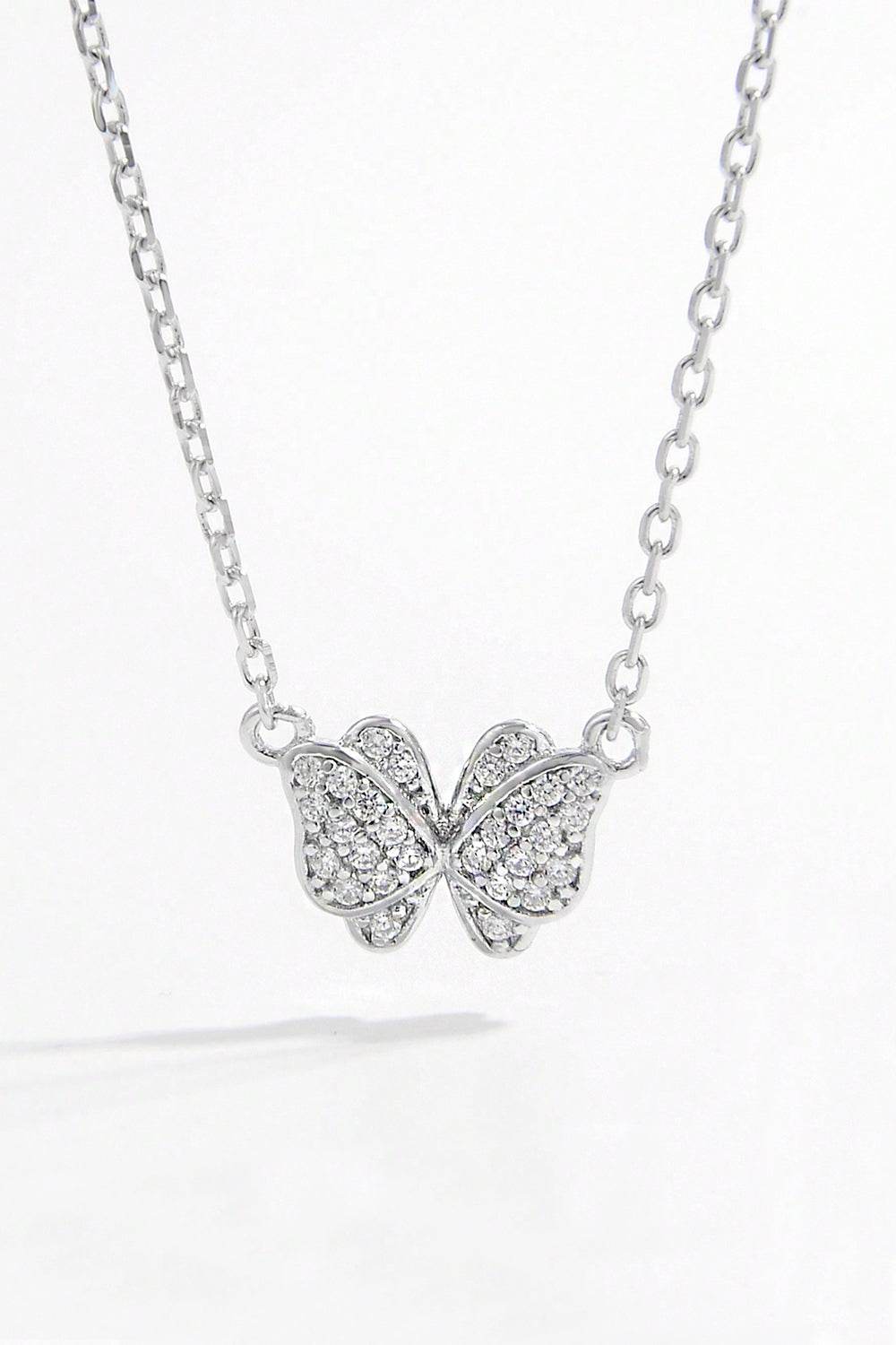 925 Sterling Silver Zircon Butterfly Pendant Necklace - MARIGOLD
