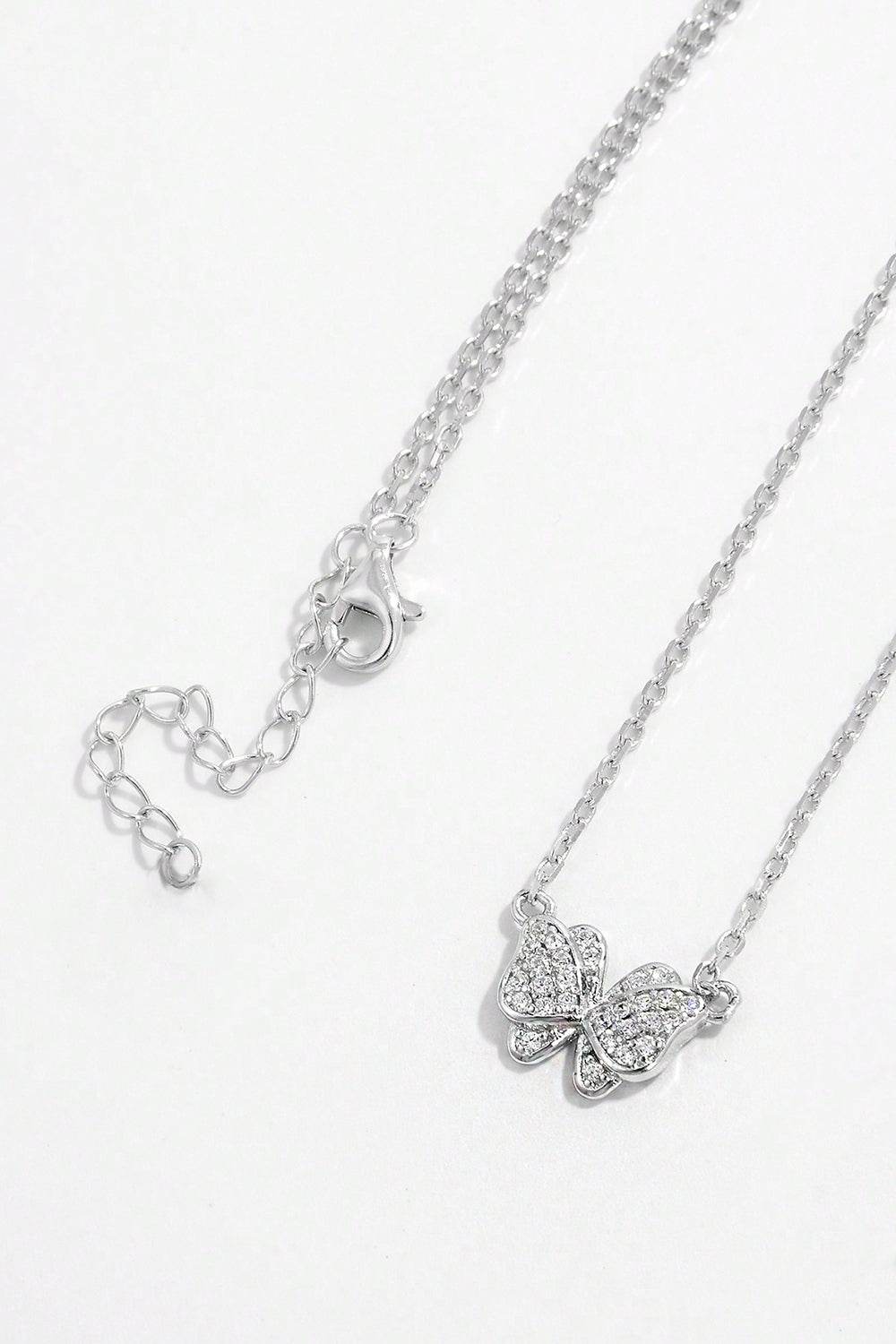 925 Sterling Silver Zircon Butterfly Pendant Necklace - MARIGOLD
