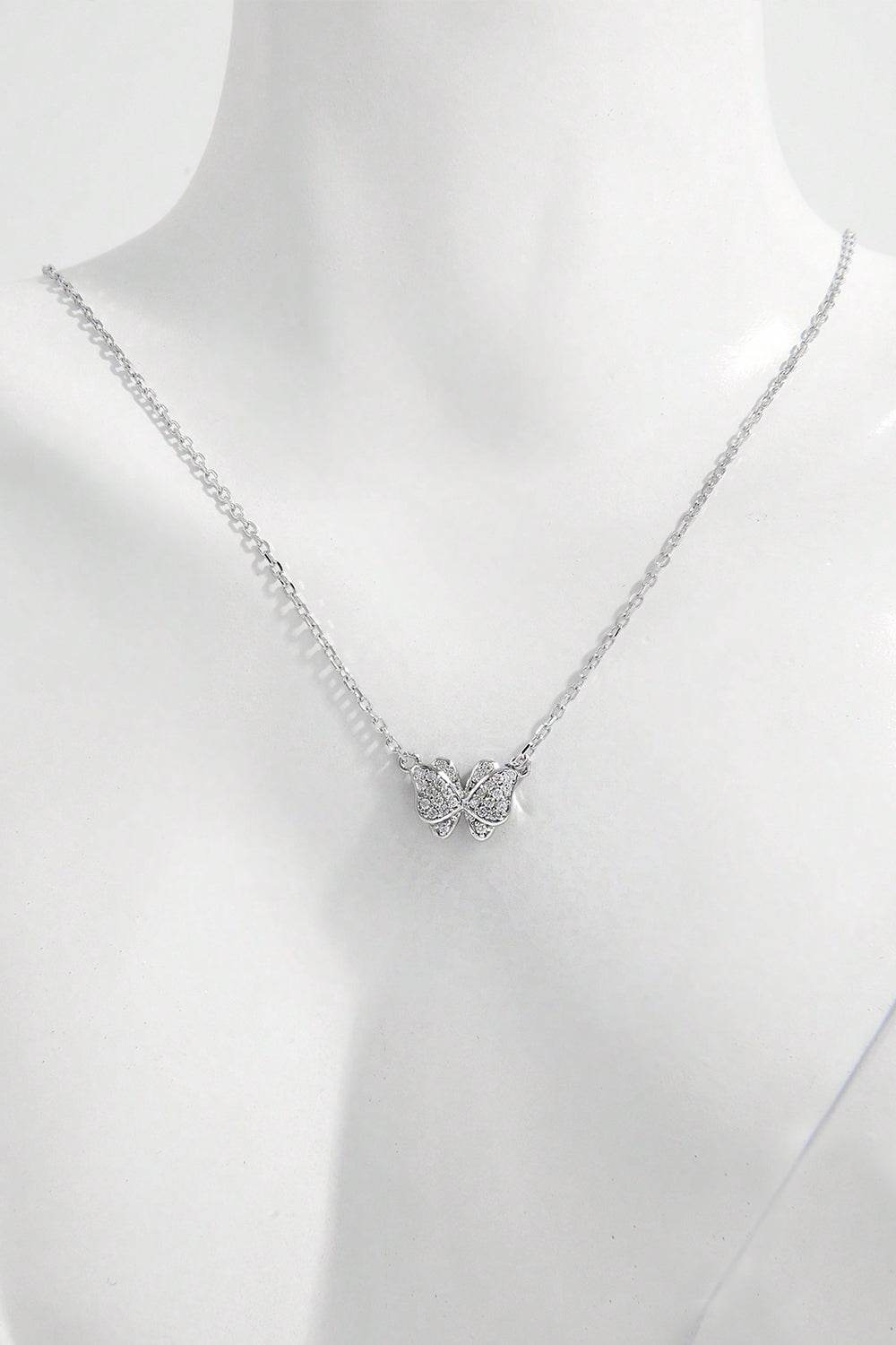 925 Sterling Silver Zircon Butterfly Pendant Necklace - MARIGOLD