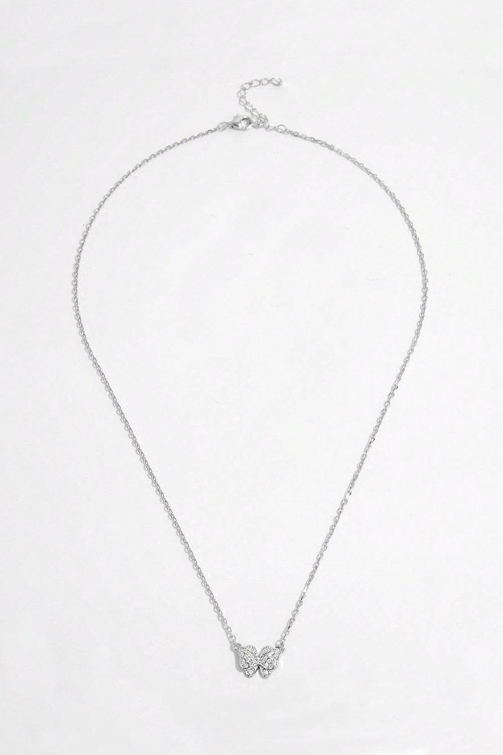 925 Sterling Silver Zircon Butterfly Pendant Necklace - MARIGOLD