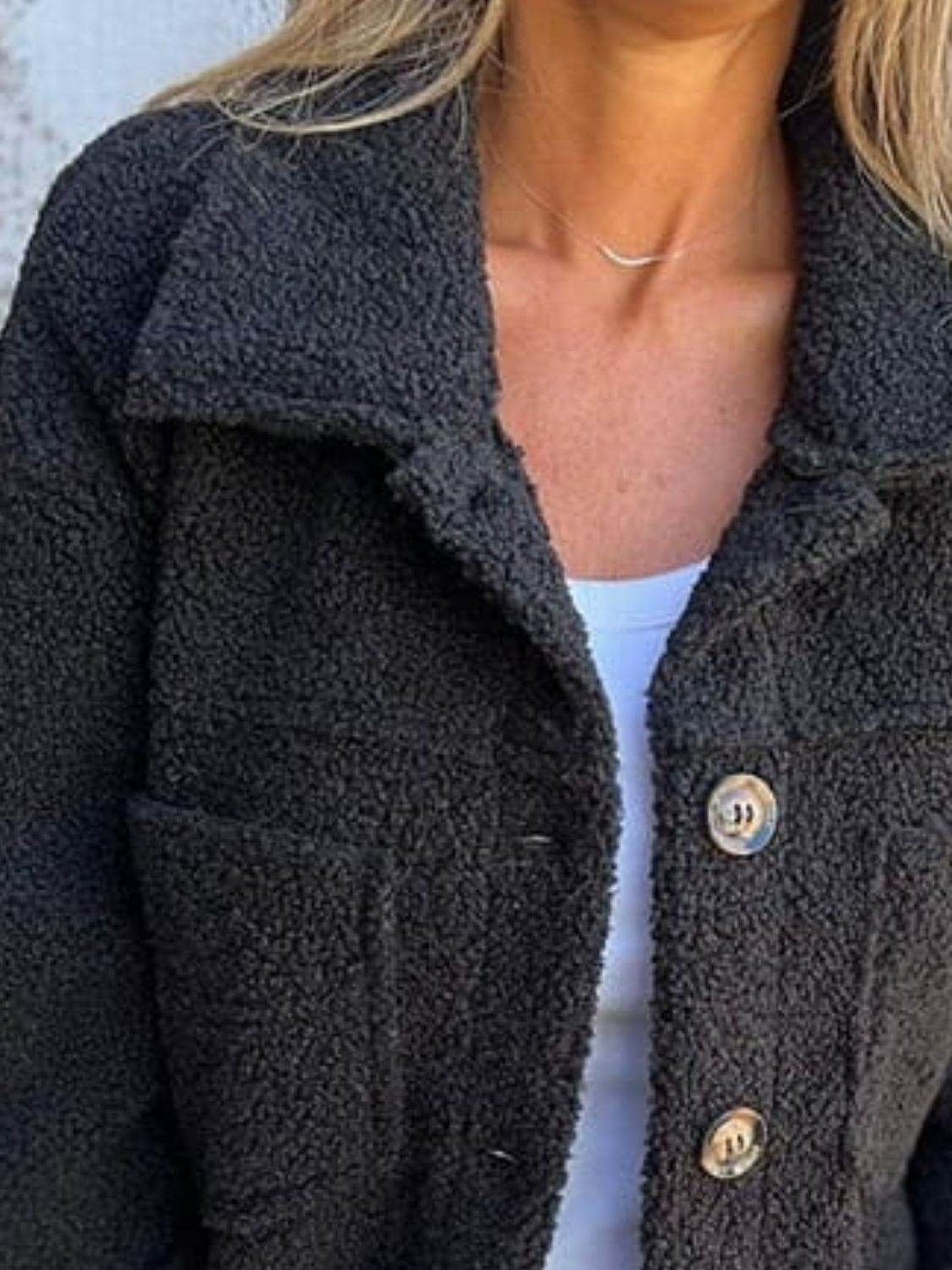 Fuzzy Long Sleeve Button-Up Jacket - MARIGOLD
