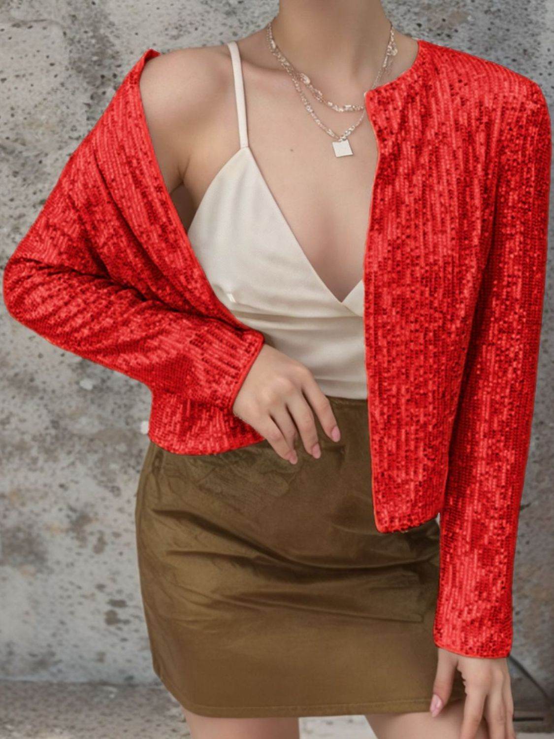 Sparkly Sequin Open Front Cropped Jacket - MARIGOLD