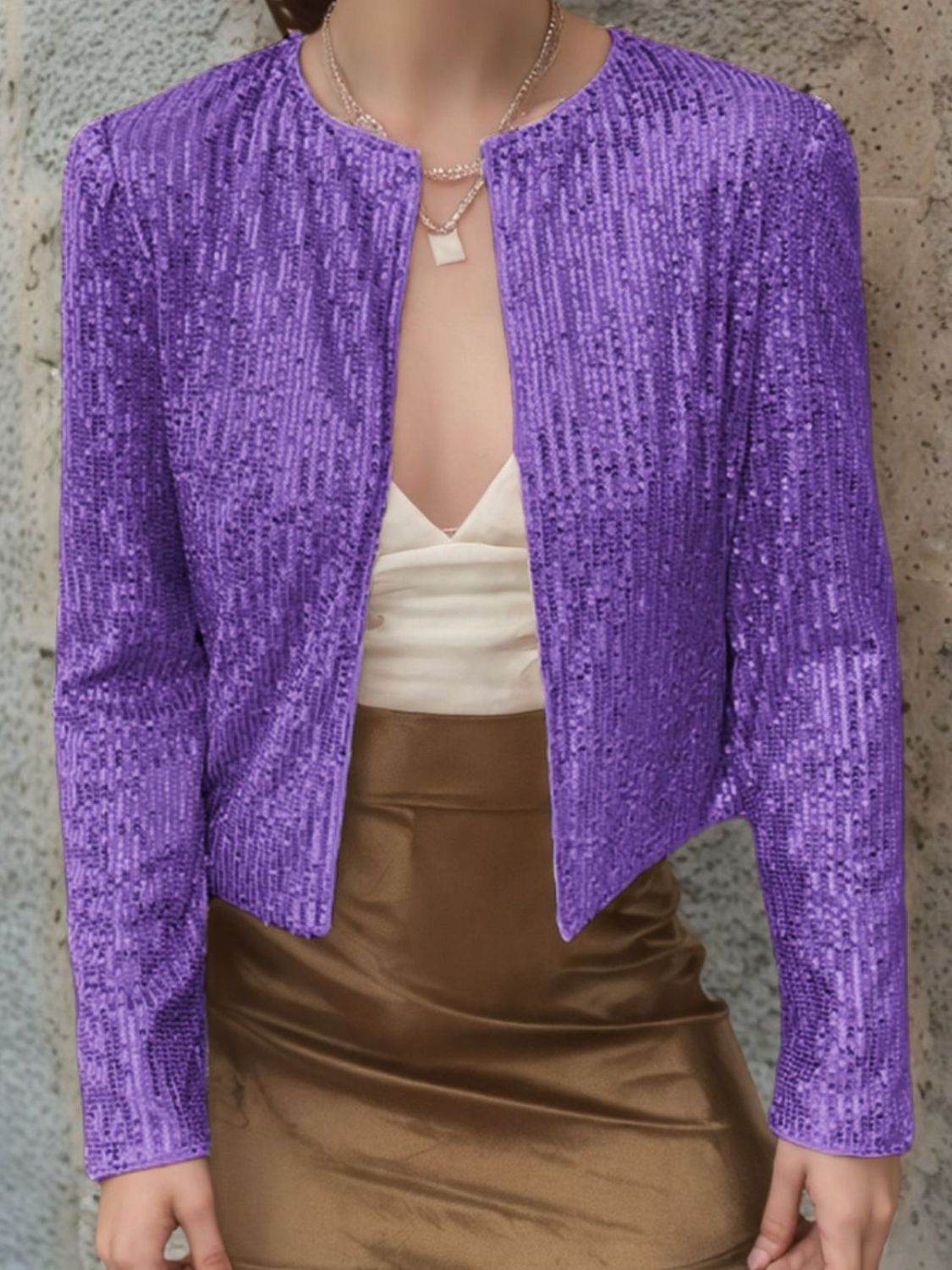 Sparkly Sequin Open Front Cropped Jacket - MARIGOLD