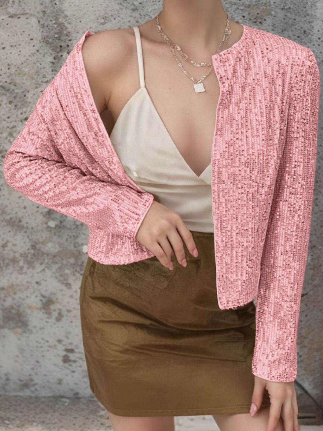 Sparkly Sequin Open Front Cropped Jacket - MARIGOLD