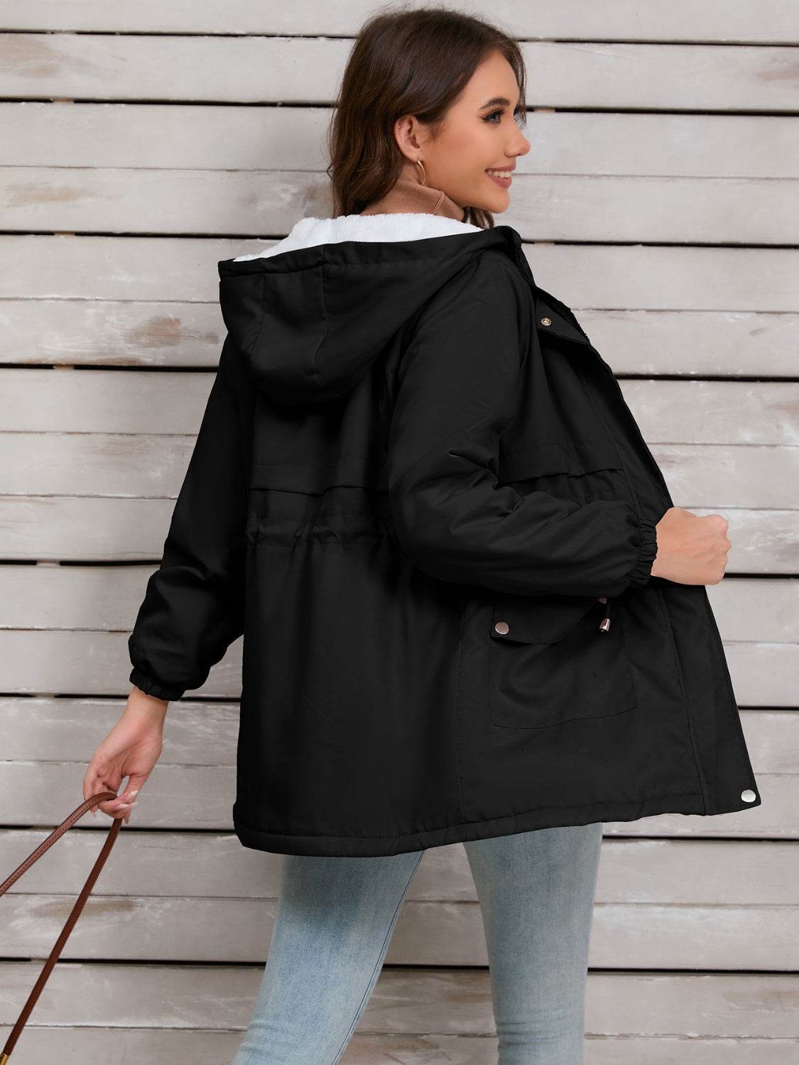 Drawstring Long Sleeve Hooded Jacket - MARIGOLD