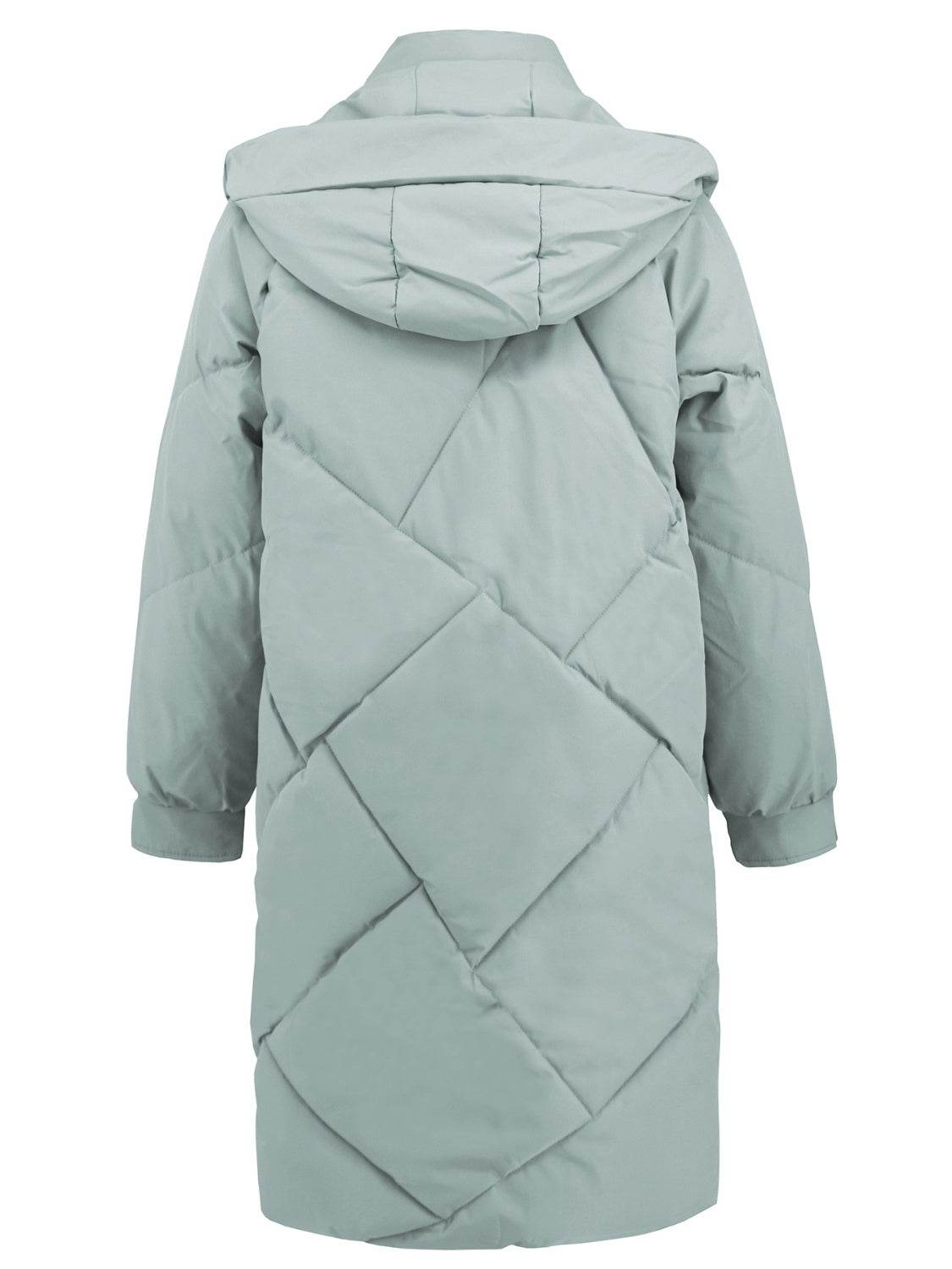 Hooded Longline Winter Coat with Long Sleeves and Pockets - MARIGOLD